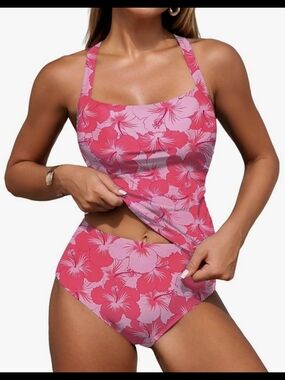 Zaful Pink Floral High-Waist Tankini Set #1387
